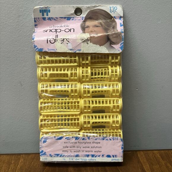 Vintage Tip Top Snap On 7/8” Unbreakable Plastic Hair Rollers - Yellow 16 Count